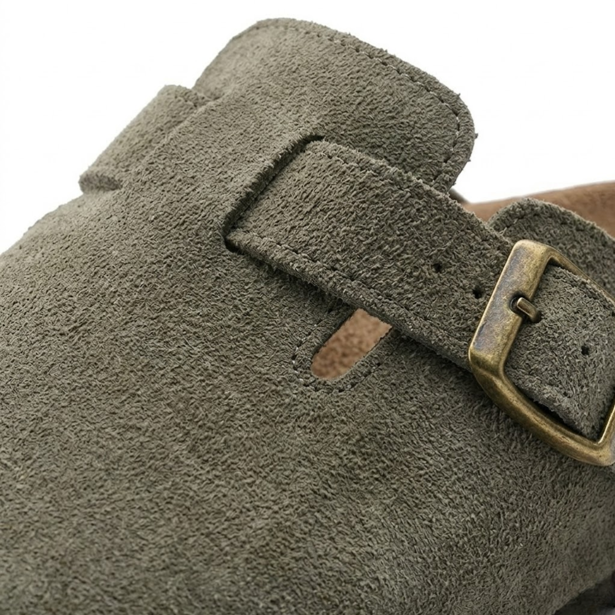 Suede Clogs with Cork Sole and Adjustable Buckle for Women