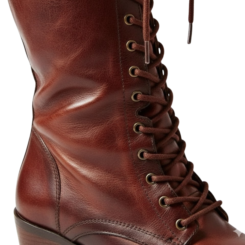 Women's high lace-up boots in aged leather with square heel and soft lining