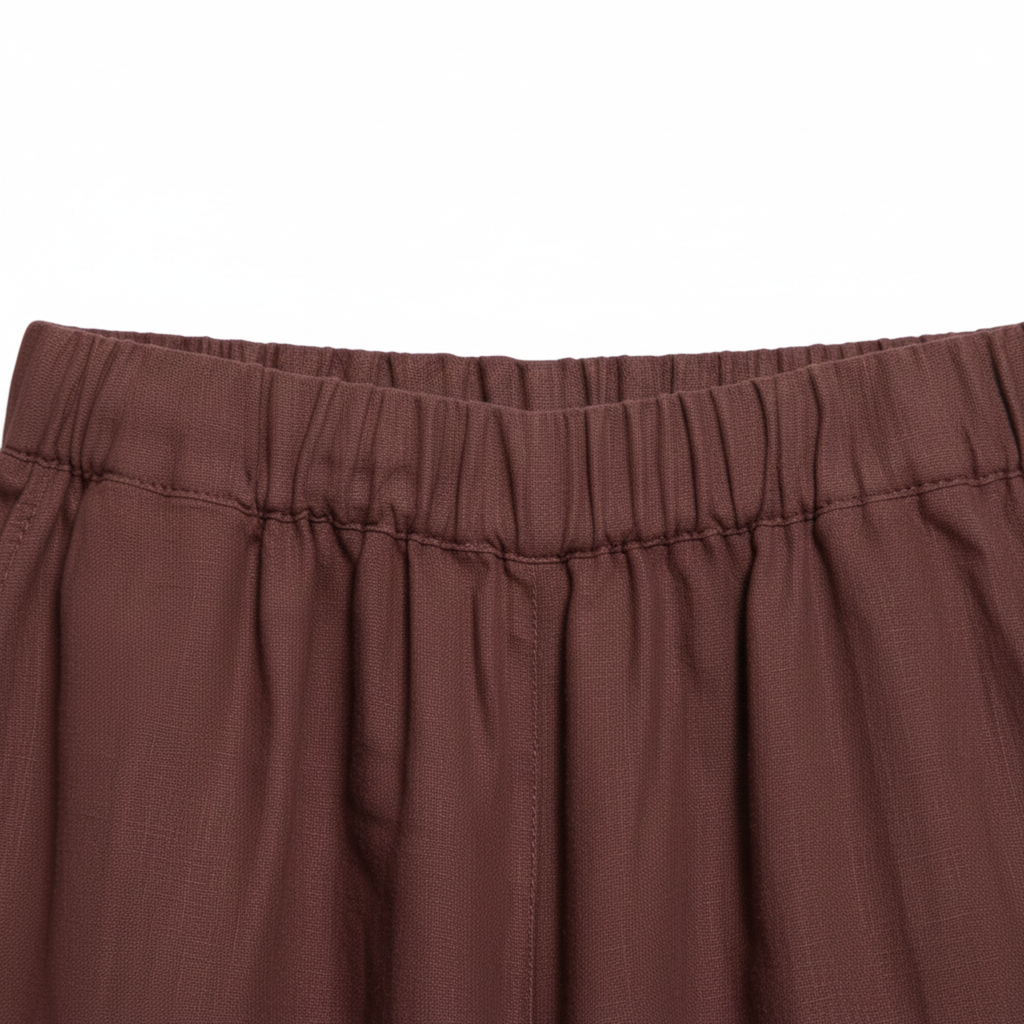 Women's Wide-Leg Linen Pants with Elastic Waist and Short Cut