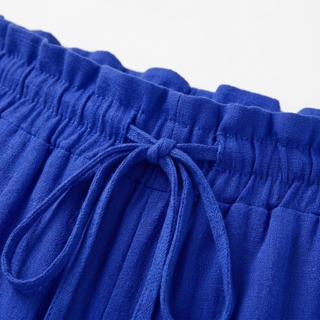 Wide large size pants for women with elastic waistband and drawstring