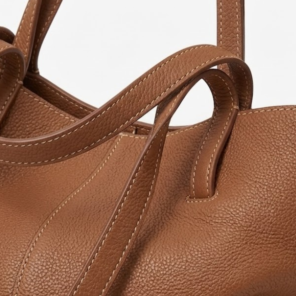 Large Capacity Leather Handbag with Pleated Wings for Women