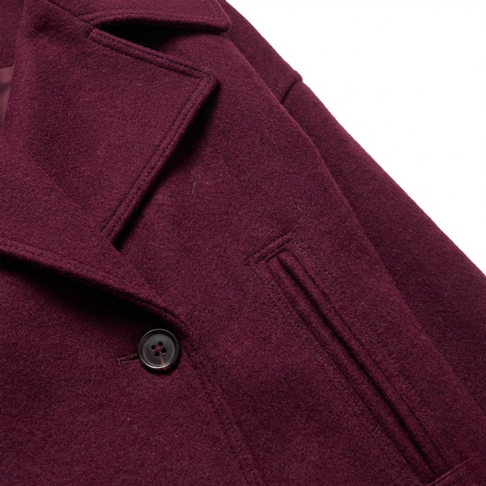Short wool coat for women with double-breasted front and relaxed lapel collar