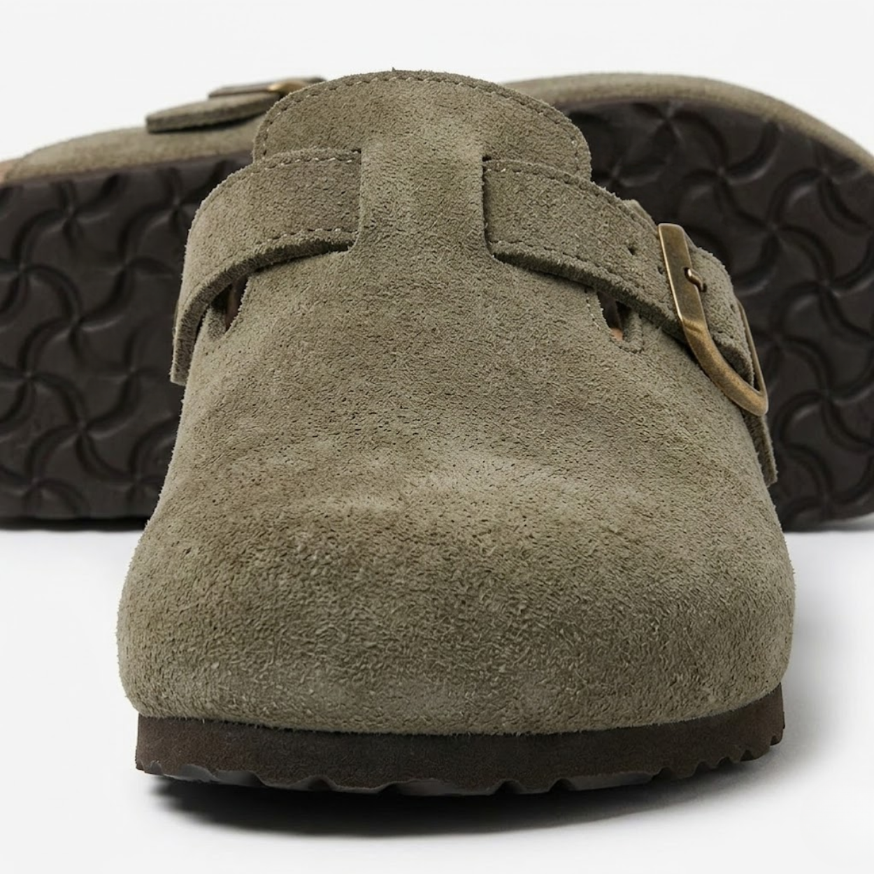 Suede Clogs with Cork Sole and Adjustable Buckle for Women