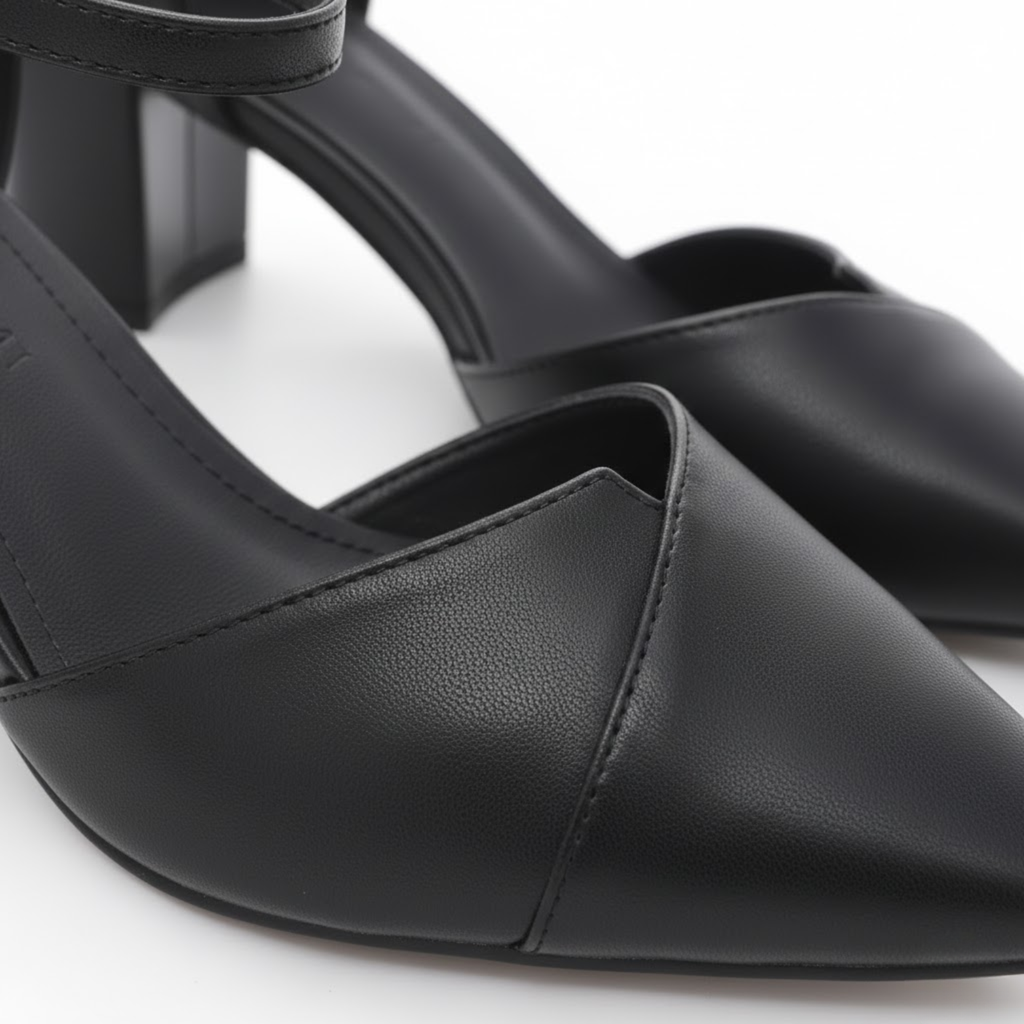 Block heel pumps for women with pointed toe and crossed ankle strap