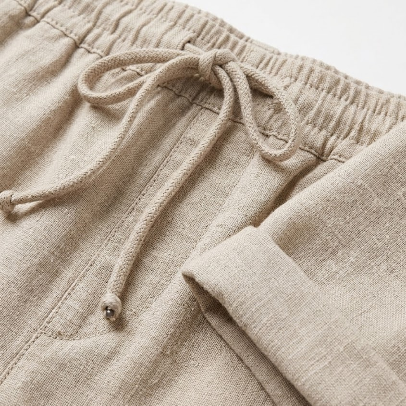 Cotton and Linen Shorts with Elastic Waist and Pockets for Women