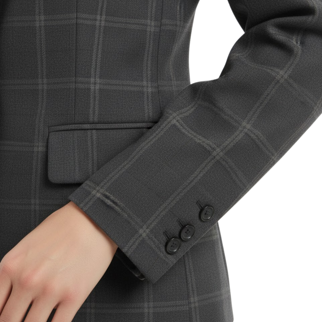Short jacket with tartan pattern for women with stand-up collar and split sleeves