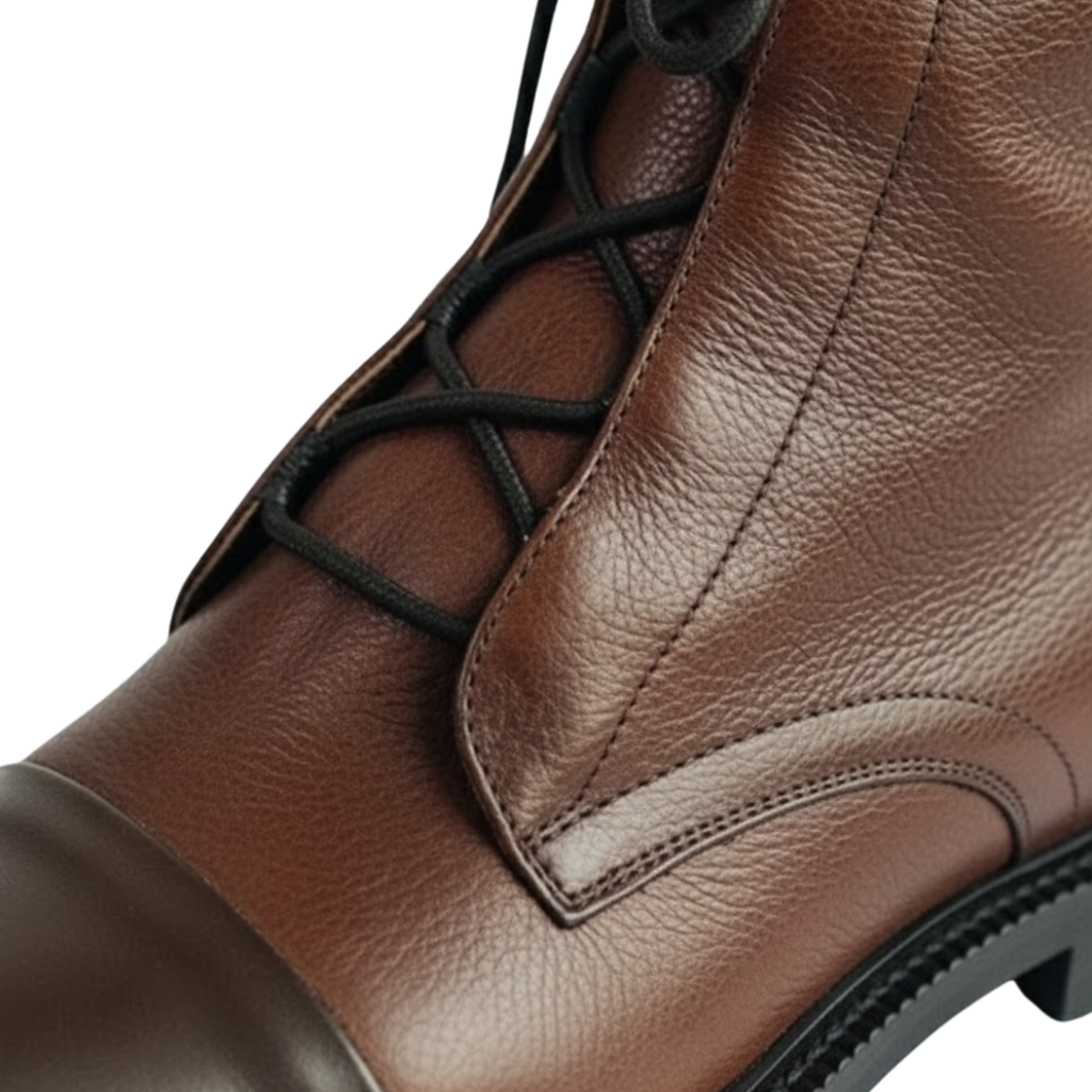 Mid-calf women's ankle boots with two-tone laces, reinforced toe, and rubber sole
