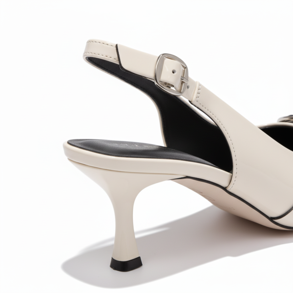 Pointed Toe Slingback Pumps in Faux Leather with Metal Details for Women