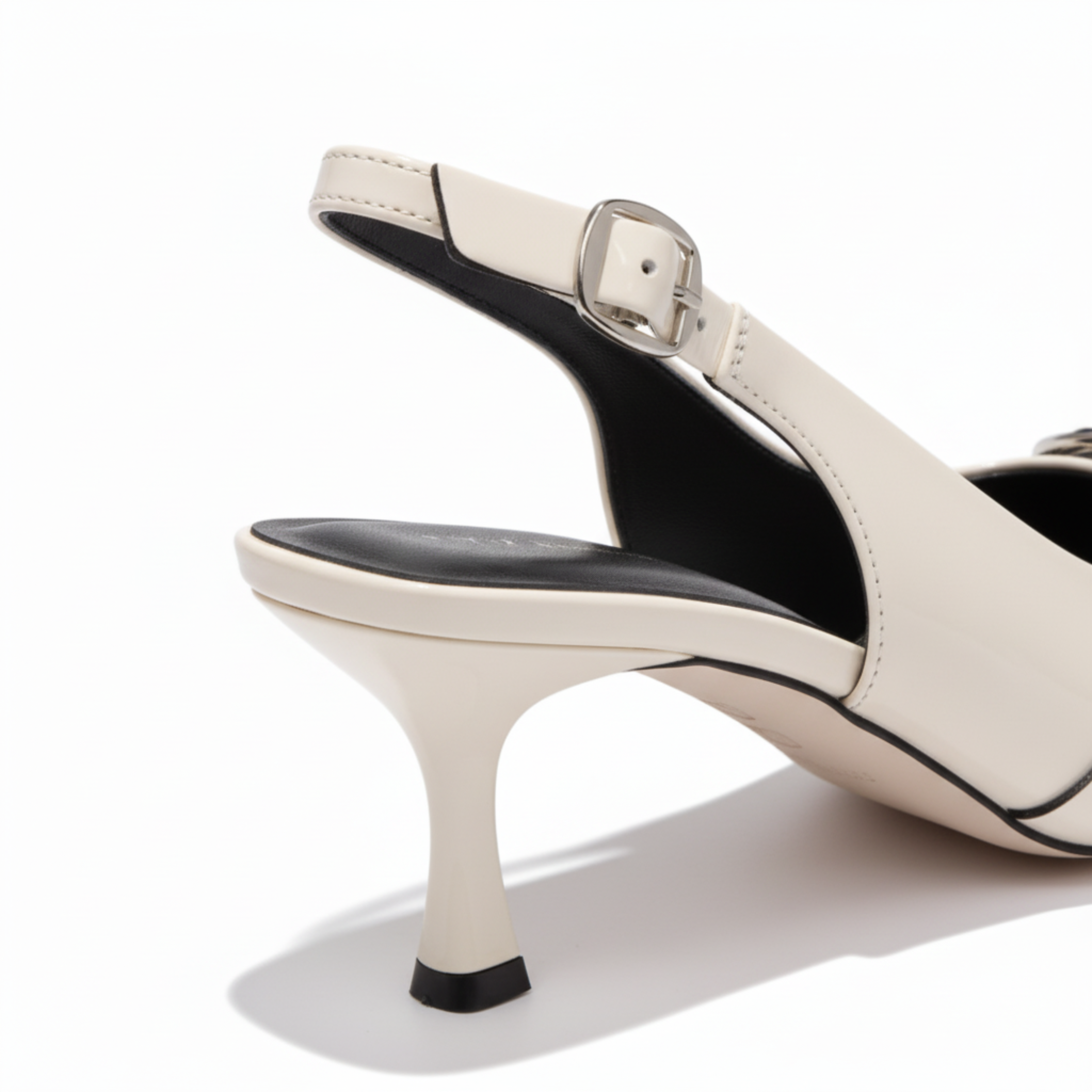 Pointed Toe Slingback Pumps in Faux Leather with Metal Details for Women