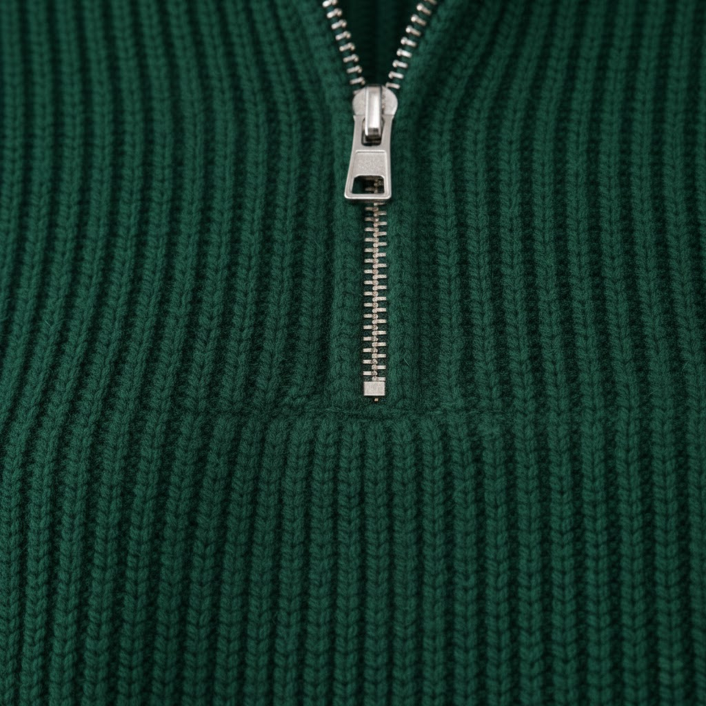Elegant women's sweater with high collar and half zipper, soft knit, casual