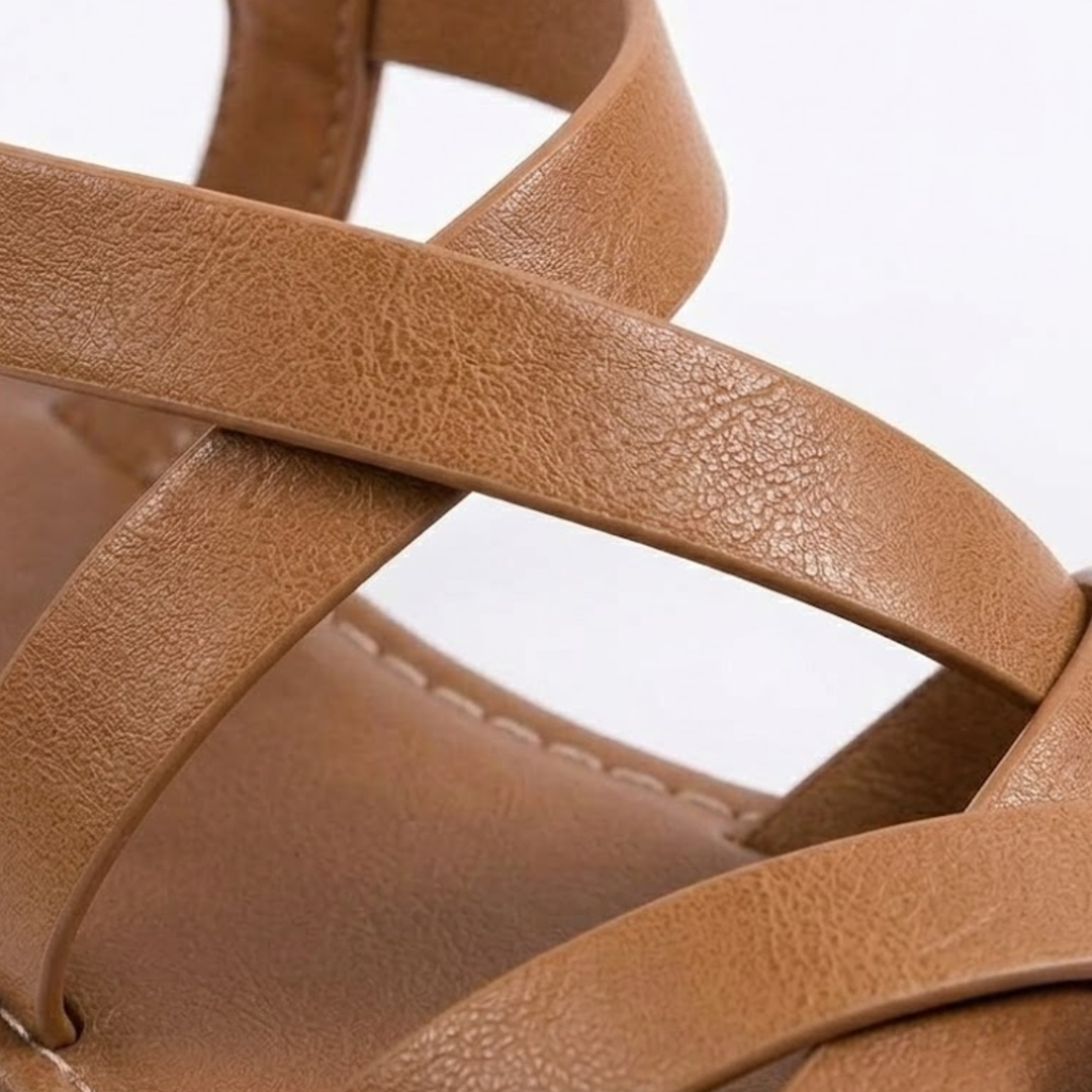Flat Sandals with Crisscross Straps and Ankle Buckle for Women