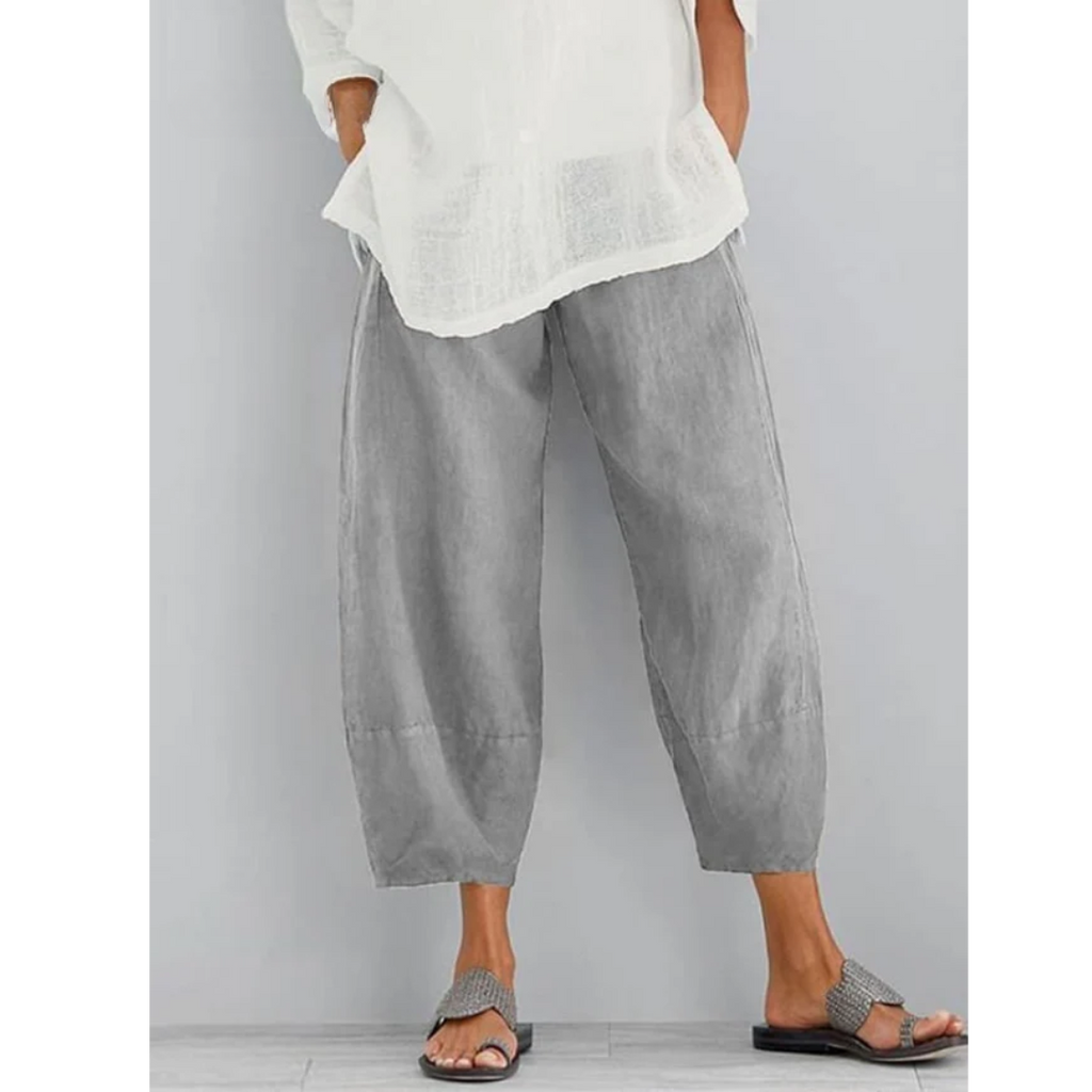 Wide linen pants for women - casual straight cut style - summer