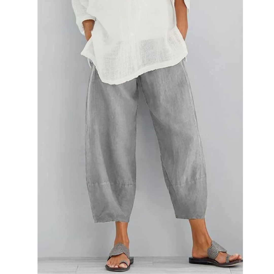 Wide linen pants for women - casual straight cut style - summer