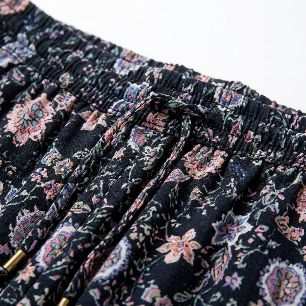 Long Floral Maxi Skirt — High Waist with Drawstrings — Beach Outfit