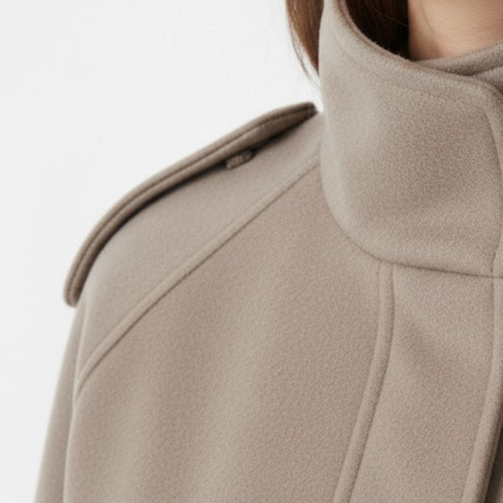 Short wool jacket for women with stand-up collar and contrasting buttons