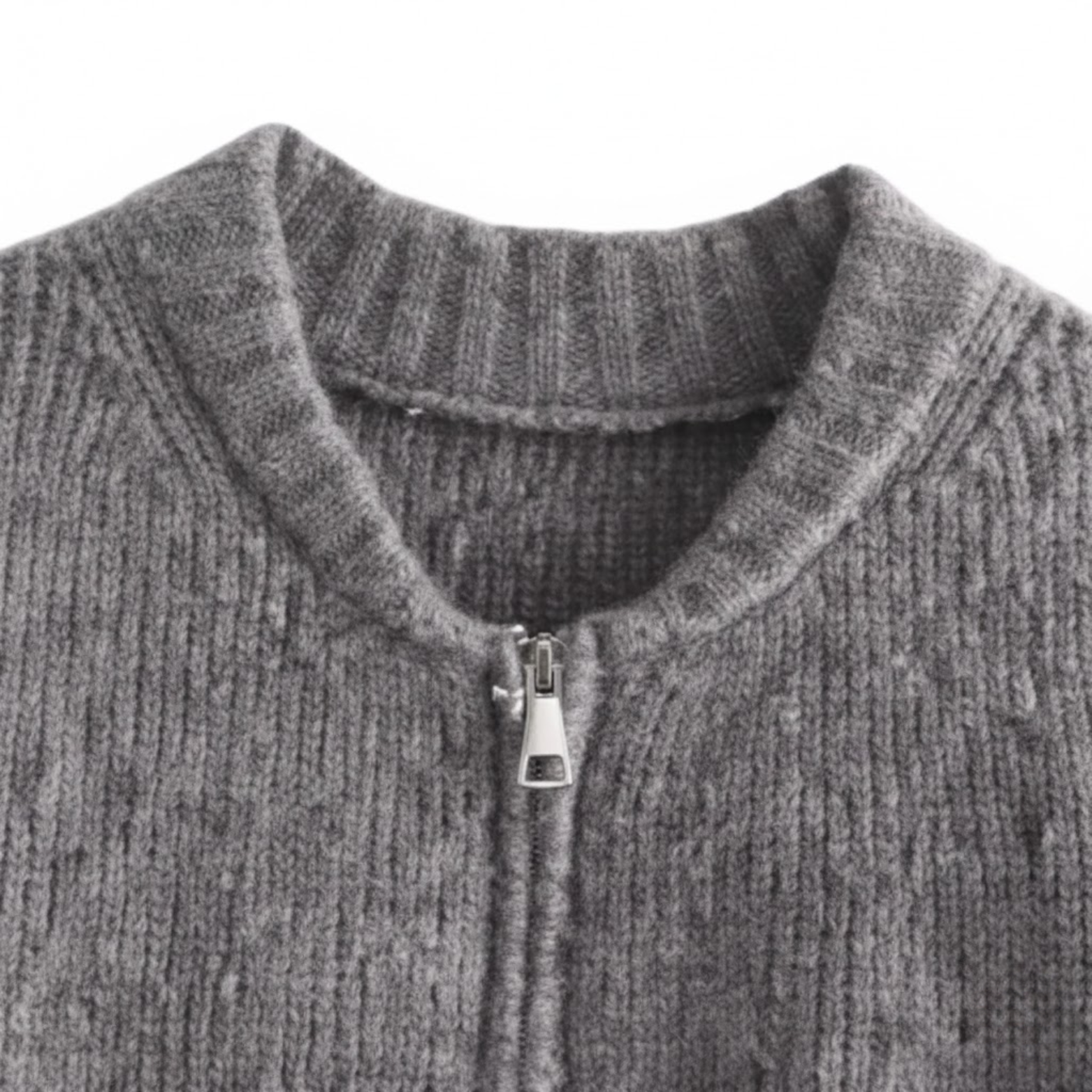 Knitted zip-up sweater jacket for women with round neck, casual vintage style