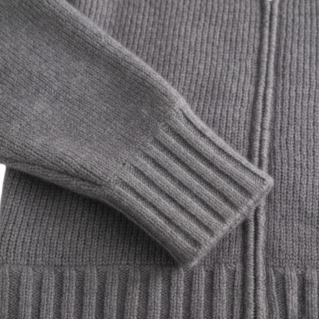 Knitted zip-up sweater jacket for women with round neck, casual vintage style