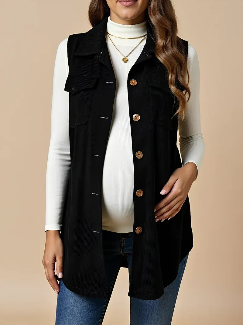 Corduroy Maternity Vest with Buttons