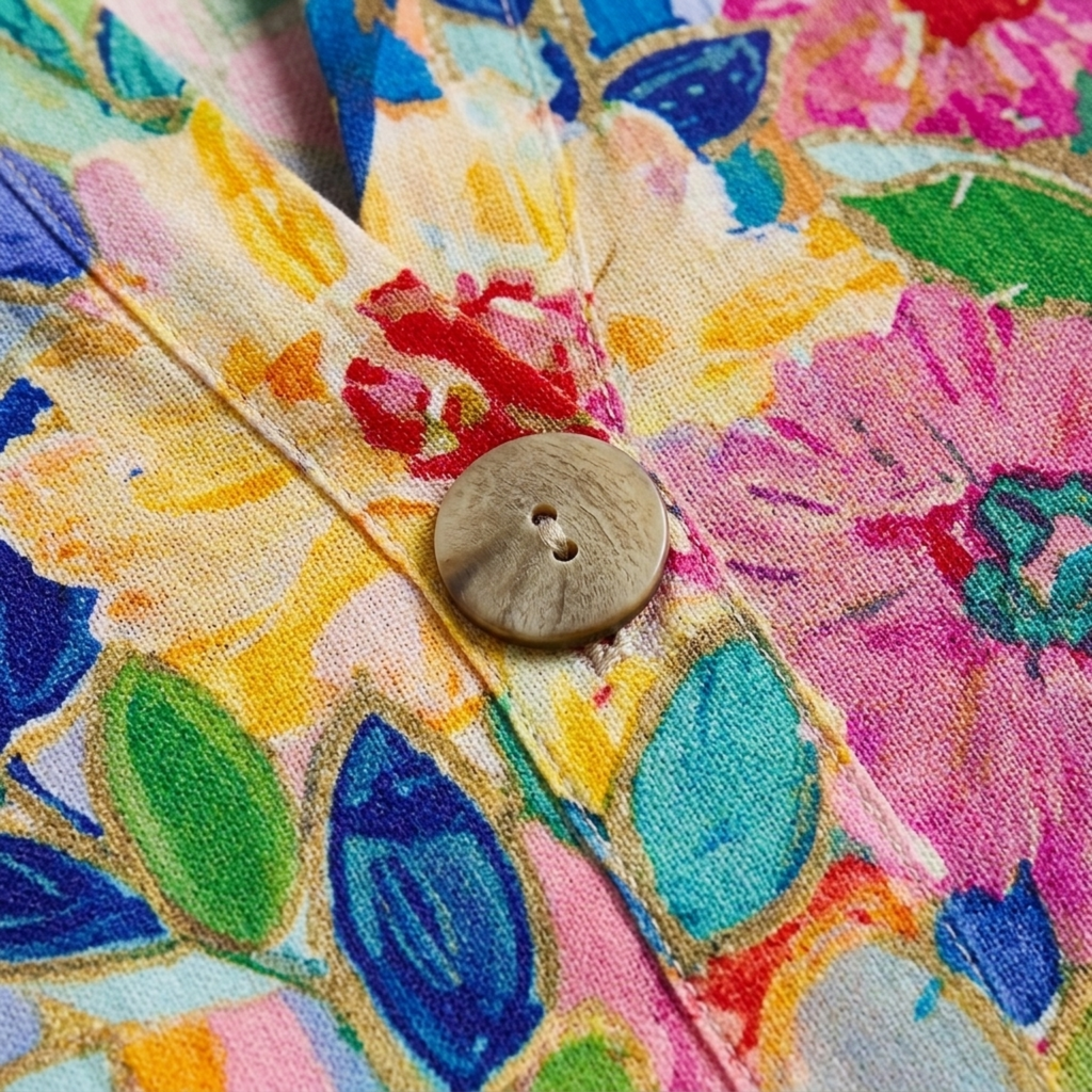 Floral print blouse — three-quarter buttoned sleeves — casual