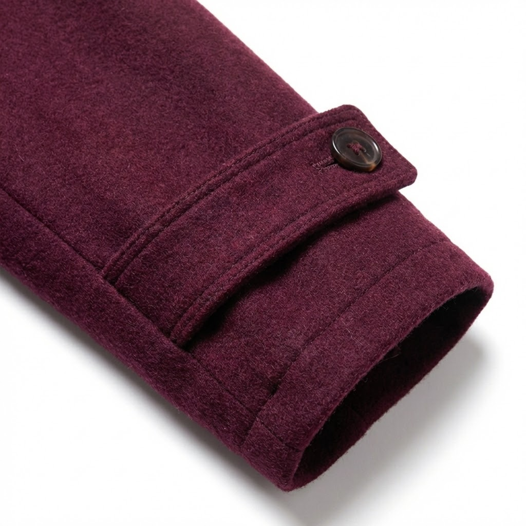 Short wool coat for women with double-breasted front and relaxed lapel collar