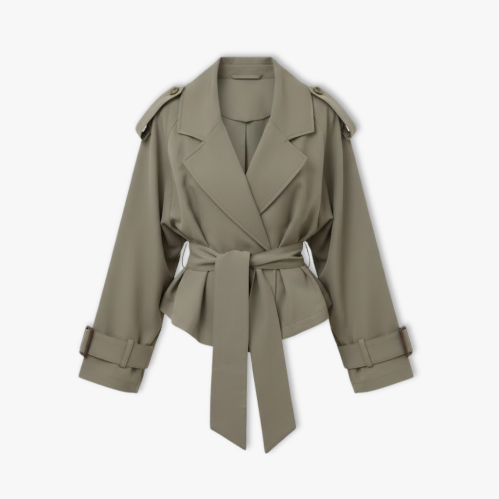 Lace-Up Trench Coat for Women, Windbreaker Jacket with Lapels and Long Sleeves