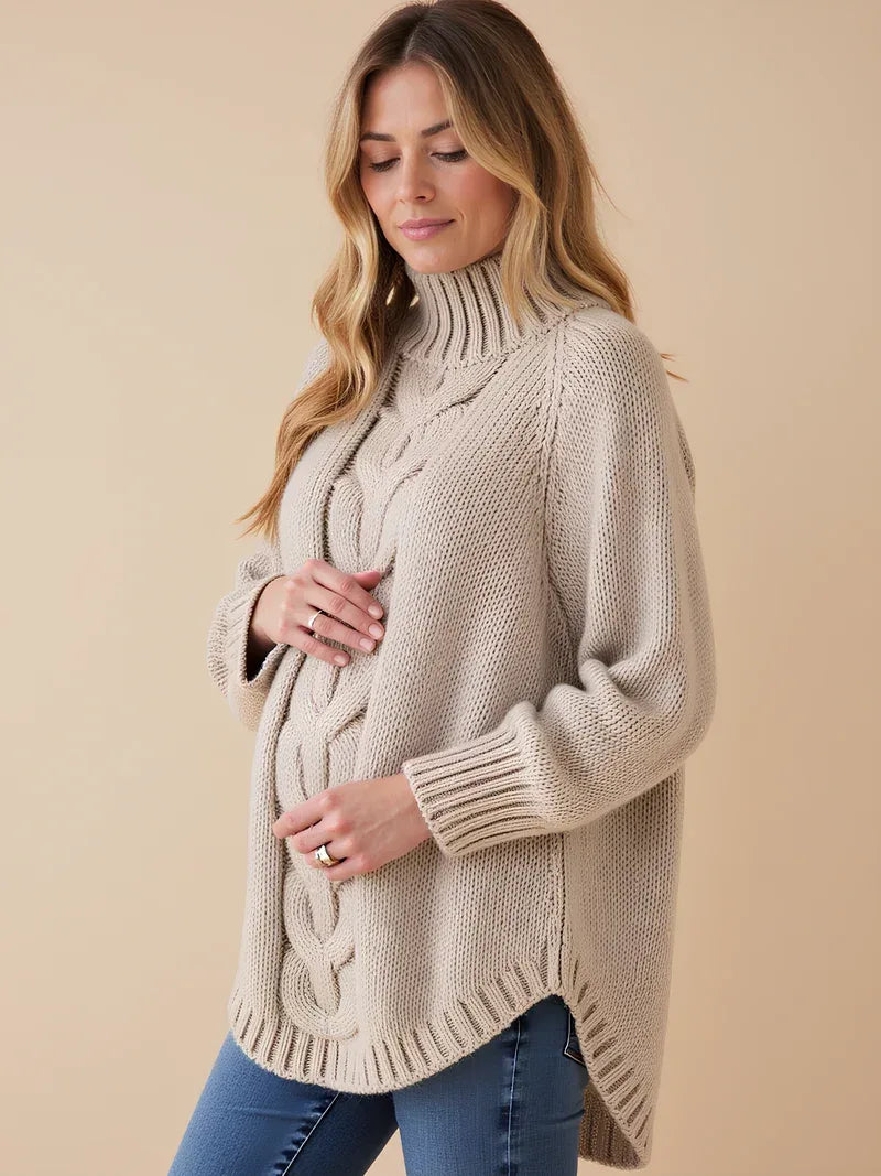 Oversized Maternity Sweater with High Neck
