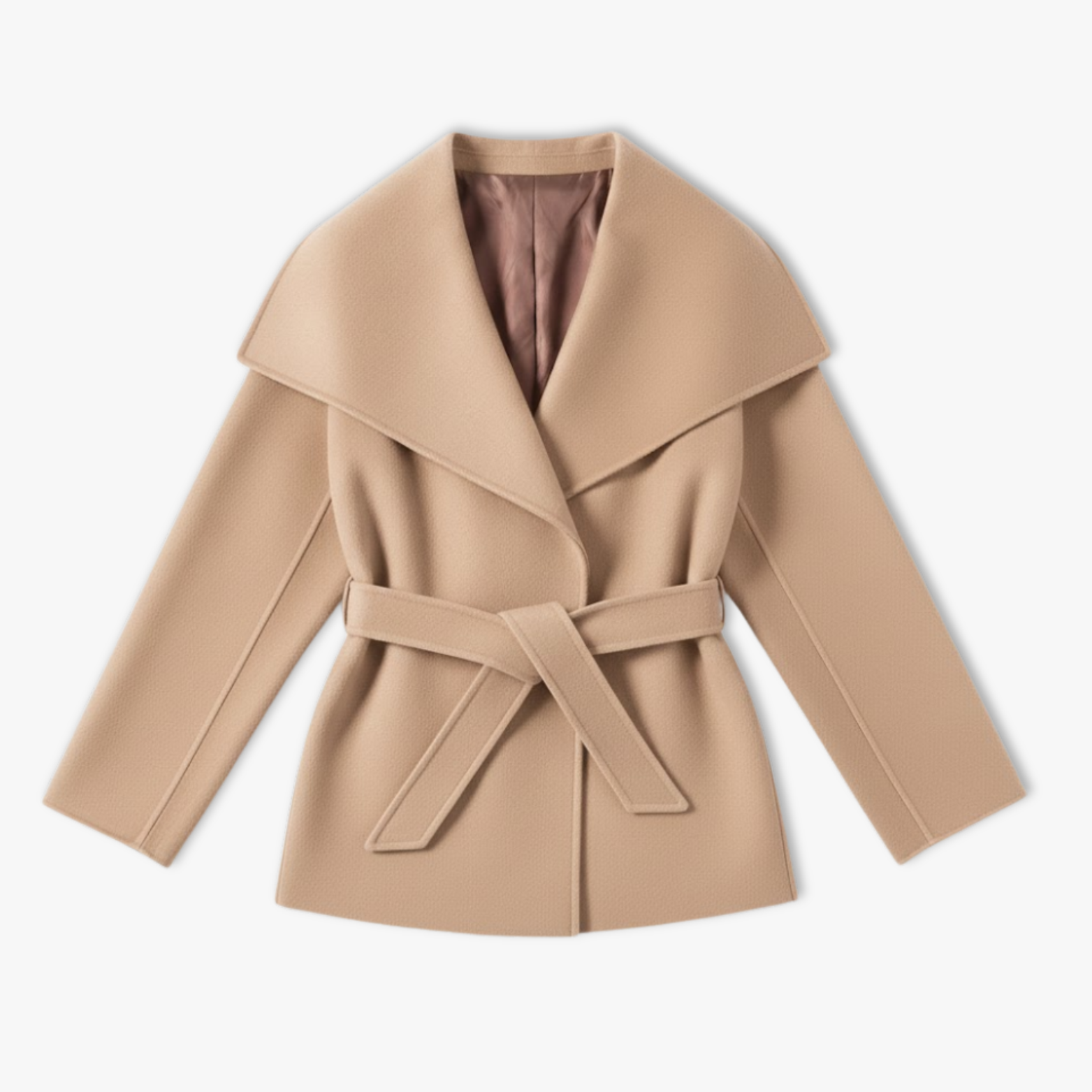Women's Faux Fur Coat with Belt, High Collar, and Long Sleeves