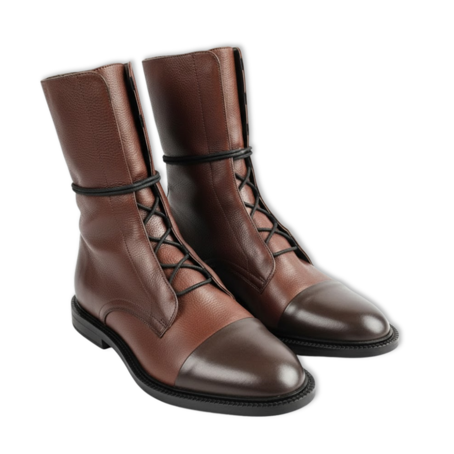Mid-calf women's ankle boots with two-tone laces, reinforced toe, and rubber sole