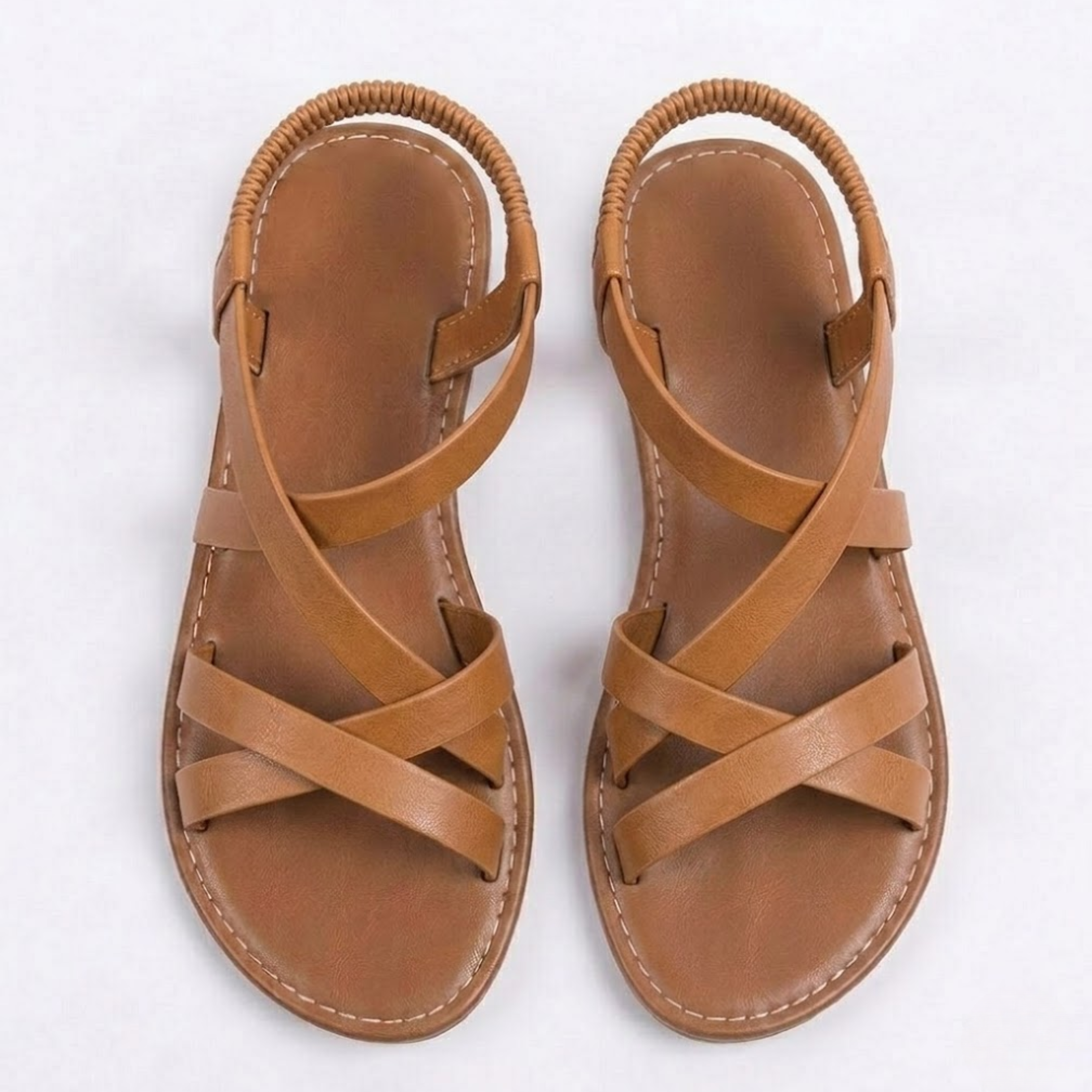 Flat Sandals with Crisscross Straps and Ankle Buckle for Women