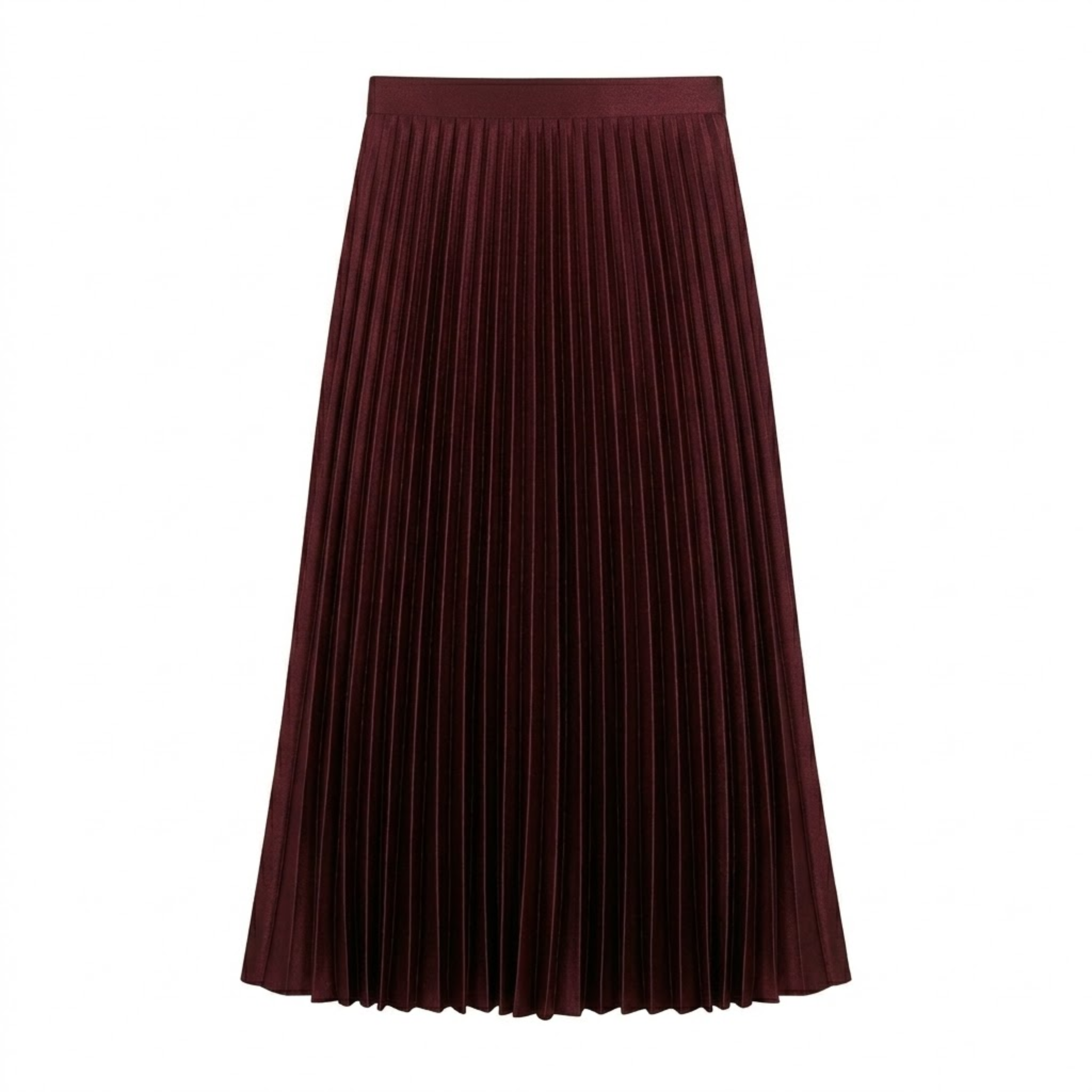 High-Waisted Elastic Satin Pleated Long Skirt for Women