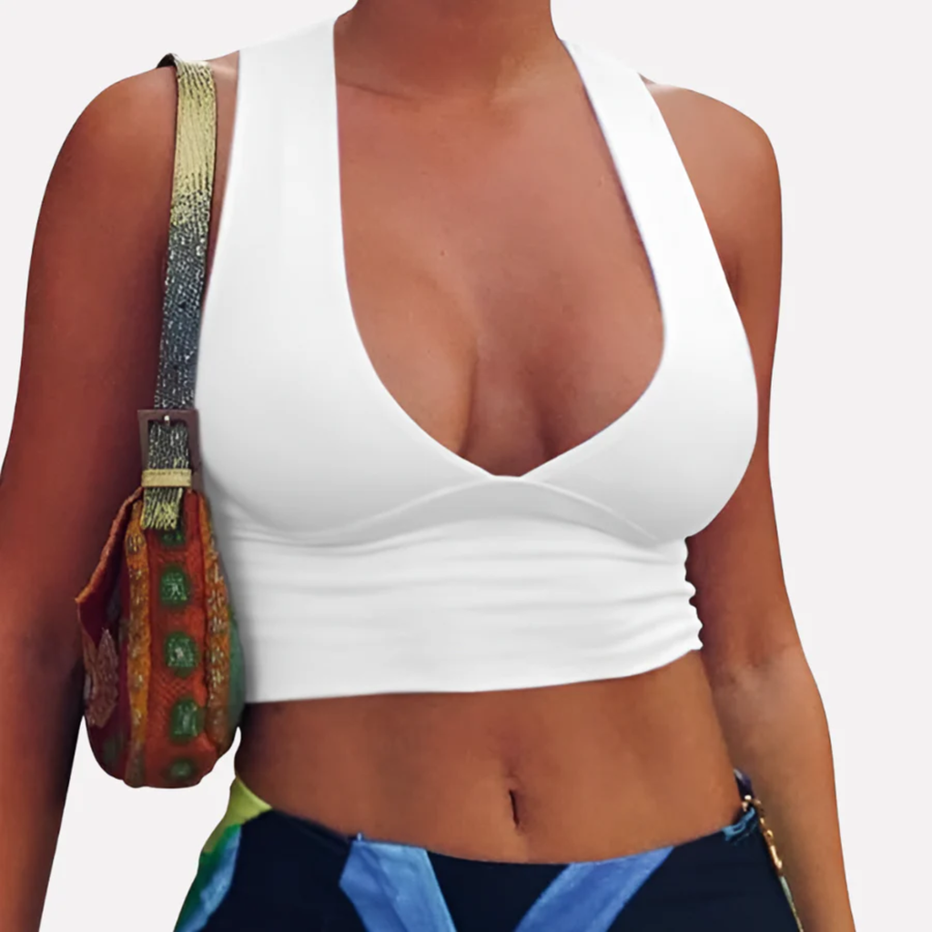 Short crop top for women with racerback — V-neck — summer