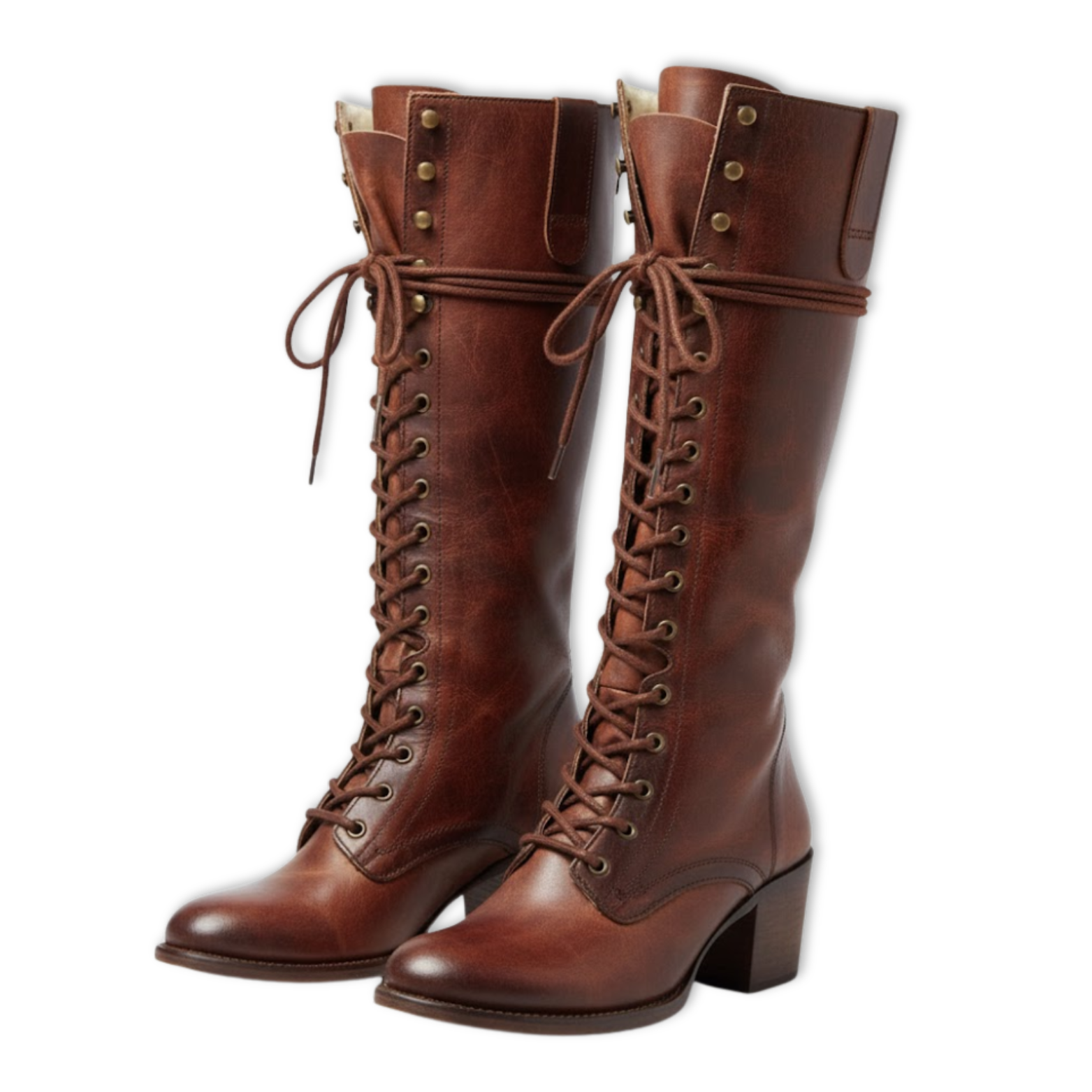 Women's high lace-up boots in aged leather with square heel and soft lining