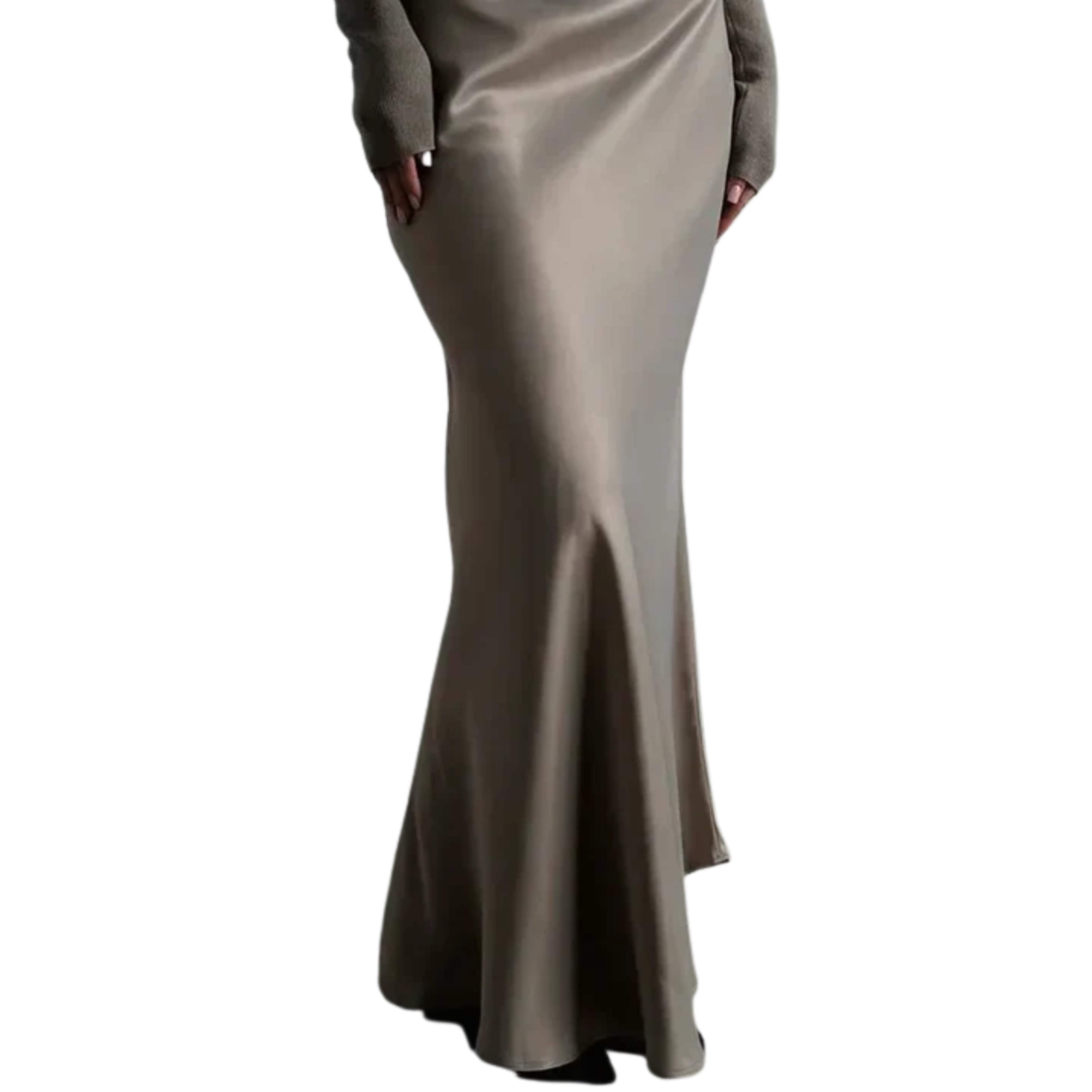 Long satin maxi skirt — high waist mermaid cut — evening wear