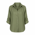 Loose casual button-up shirt for women with three-quarter sleeves and split neckline