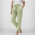 High-Waisted Elastic Cotton and Linen Pants with a Relaxed Fit for Women