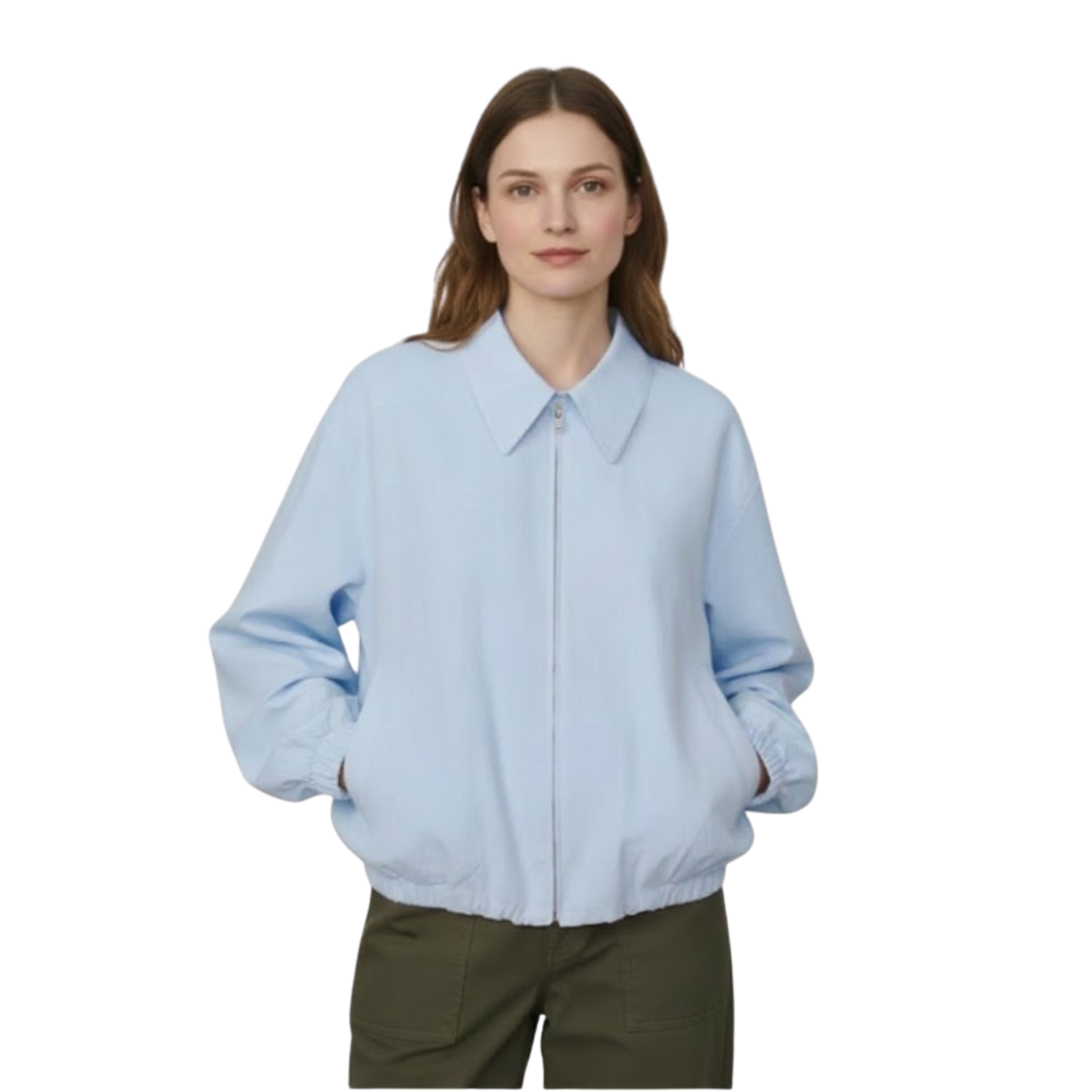 Short Jacket with Lapel Collar and Zipper Closure, Loose Fit for Women