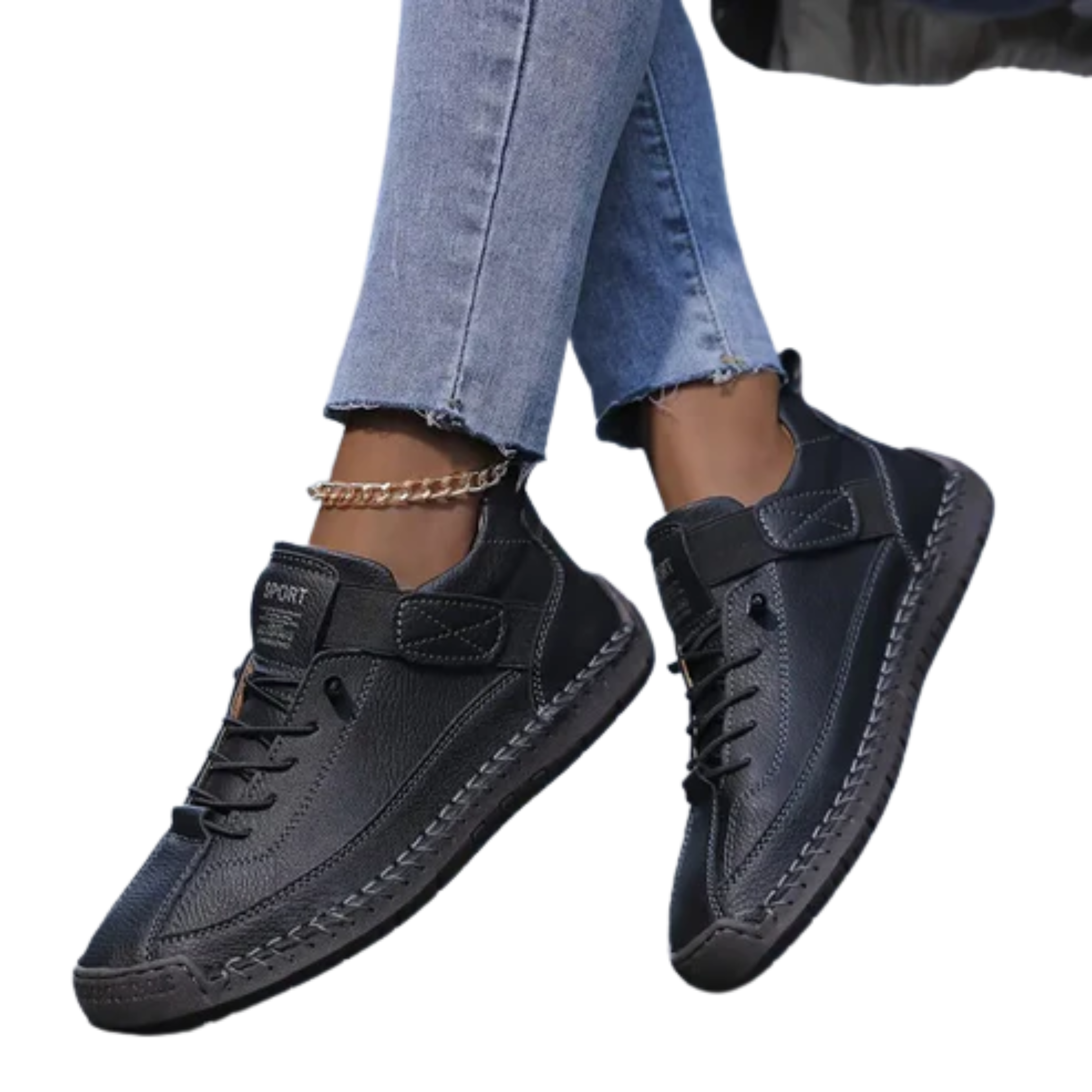 Women's comfort sneakers — laces and topstitching — casual style