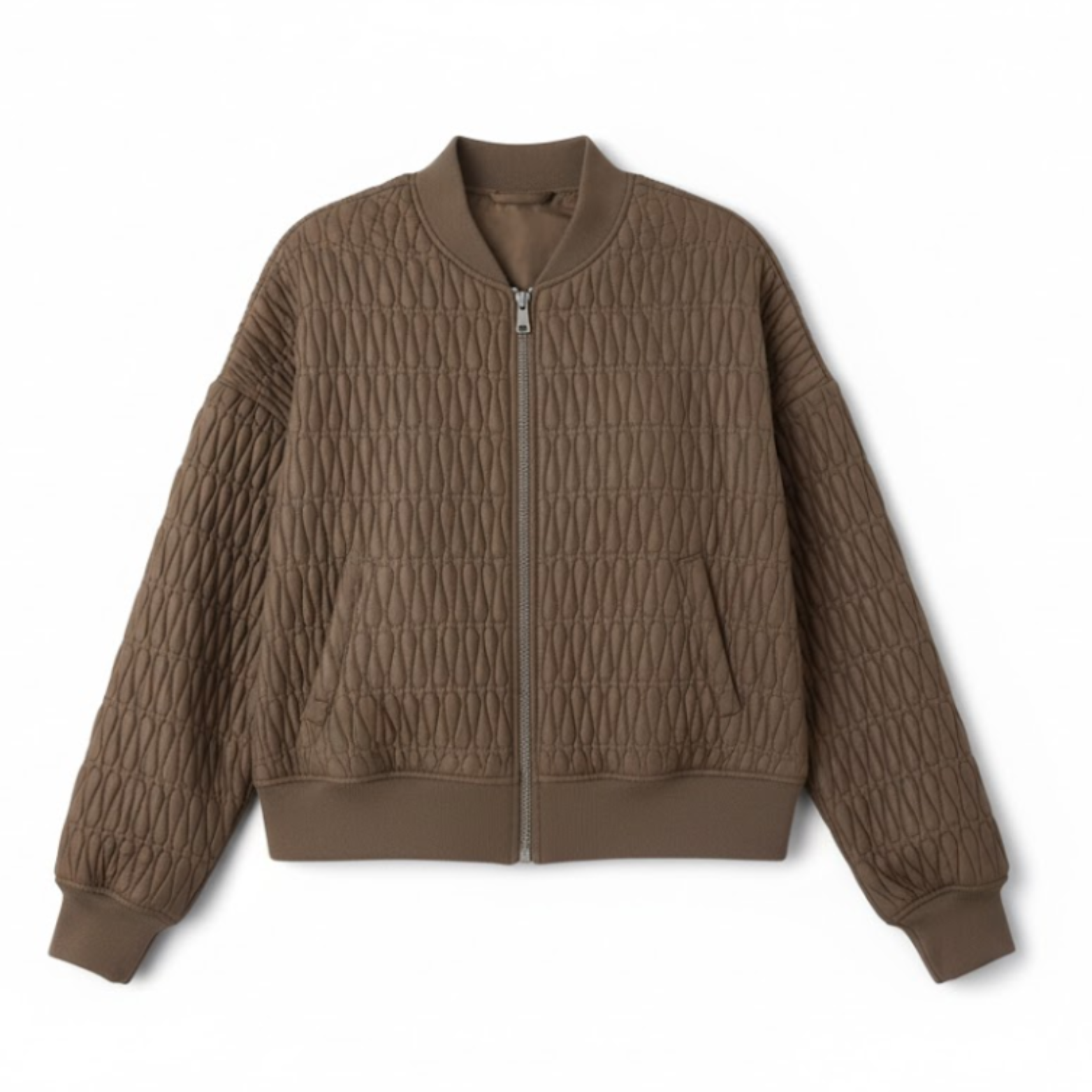 Quilted bomber jacket with stand-up collar and embossed texture