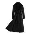 Women's Warm Belted Coat with Fur Collar for Autumn and Winter