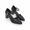 Block heel pumps for women with pointed toe and crossed ankle strap