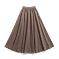 Women's Maxi Skirt in Cotton and Linen, High Elastic Waist, Flared Cut, Ankle Length