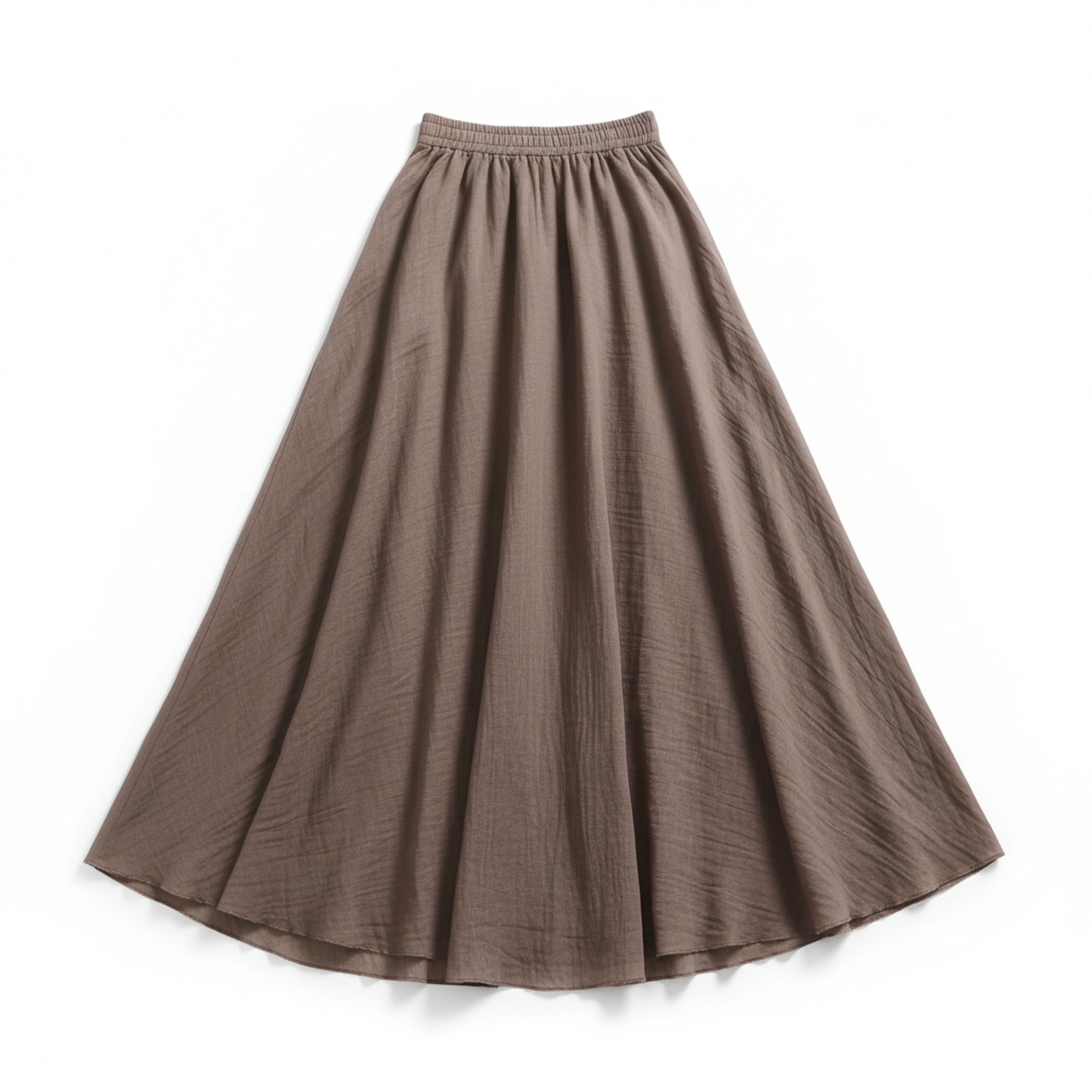 Women's Maxi Skirt in Cotton and Linen, High Elastic Waist, Flared Cut, Ankle Length