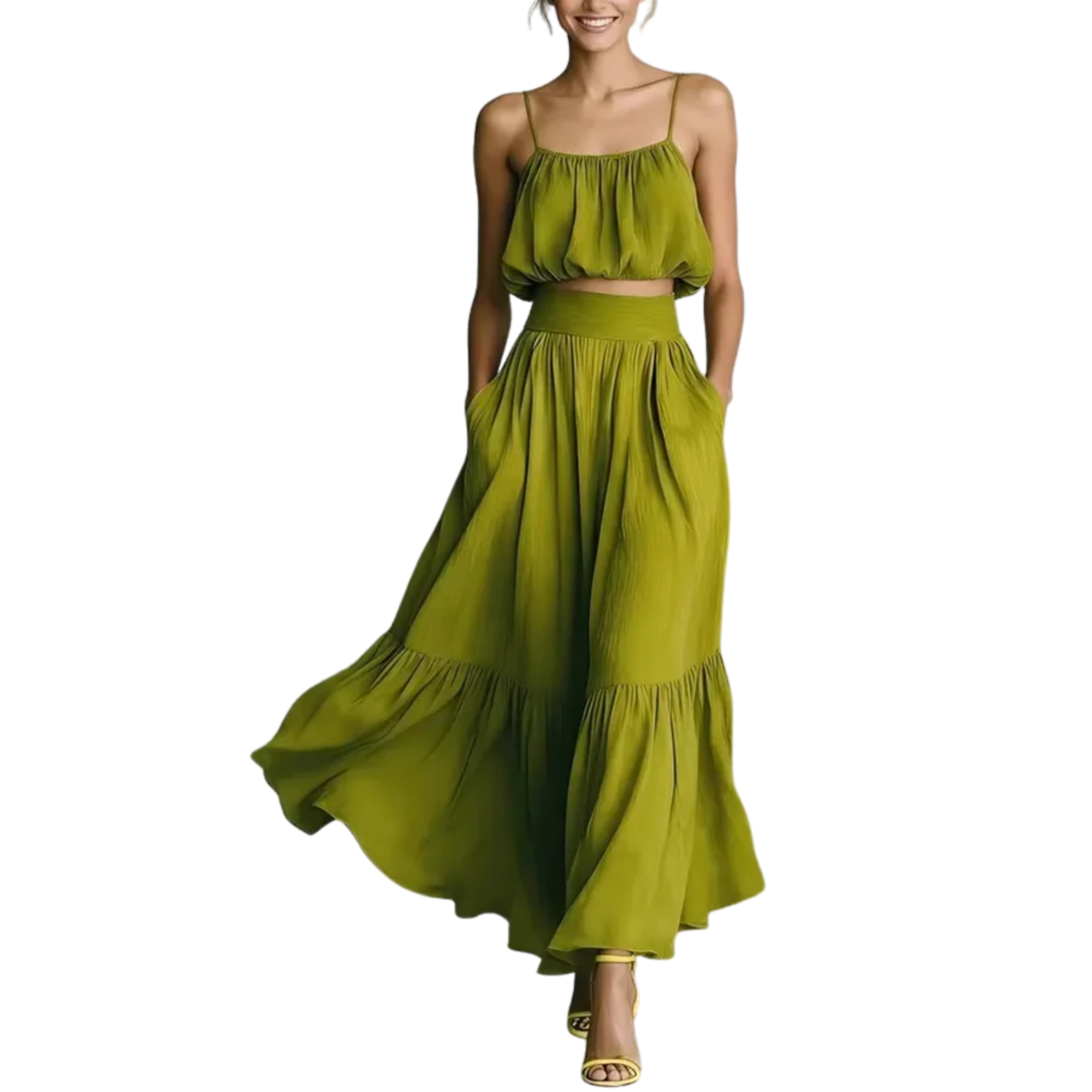 Women's crop top and long skirt set — flowing silhouette — beach