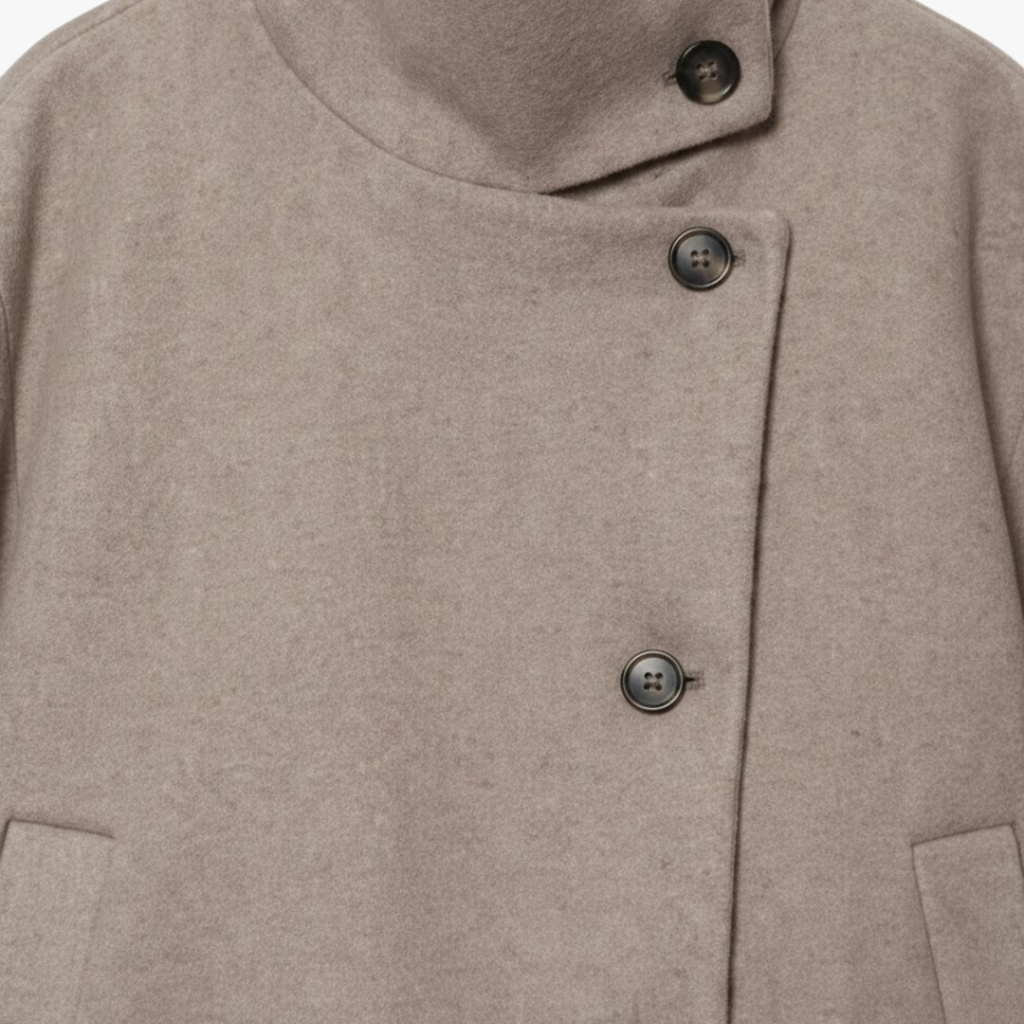 Loose and Casual Women's Coat with Long Sleeves, Buckle, and Stand-up Collar