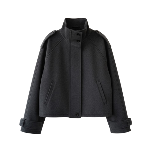 Elegant Women's Wool Jacket with Stand-up Collar