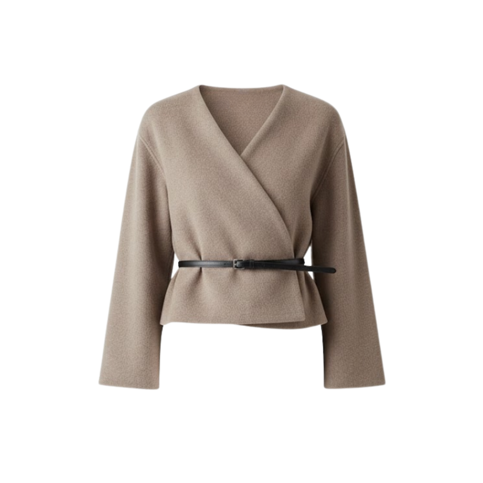Short coat for women with belt and crossed V-neck casual jacket