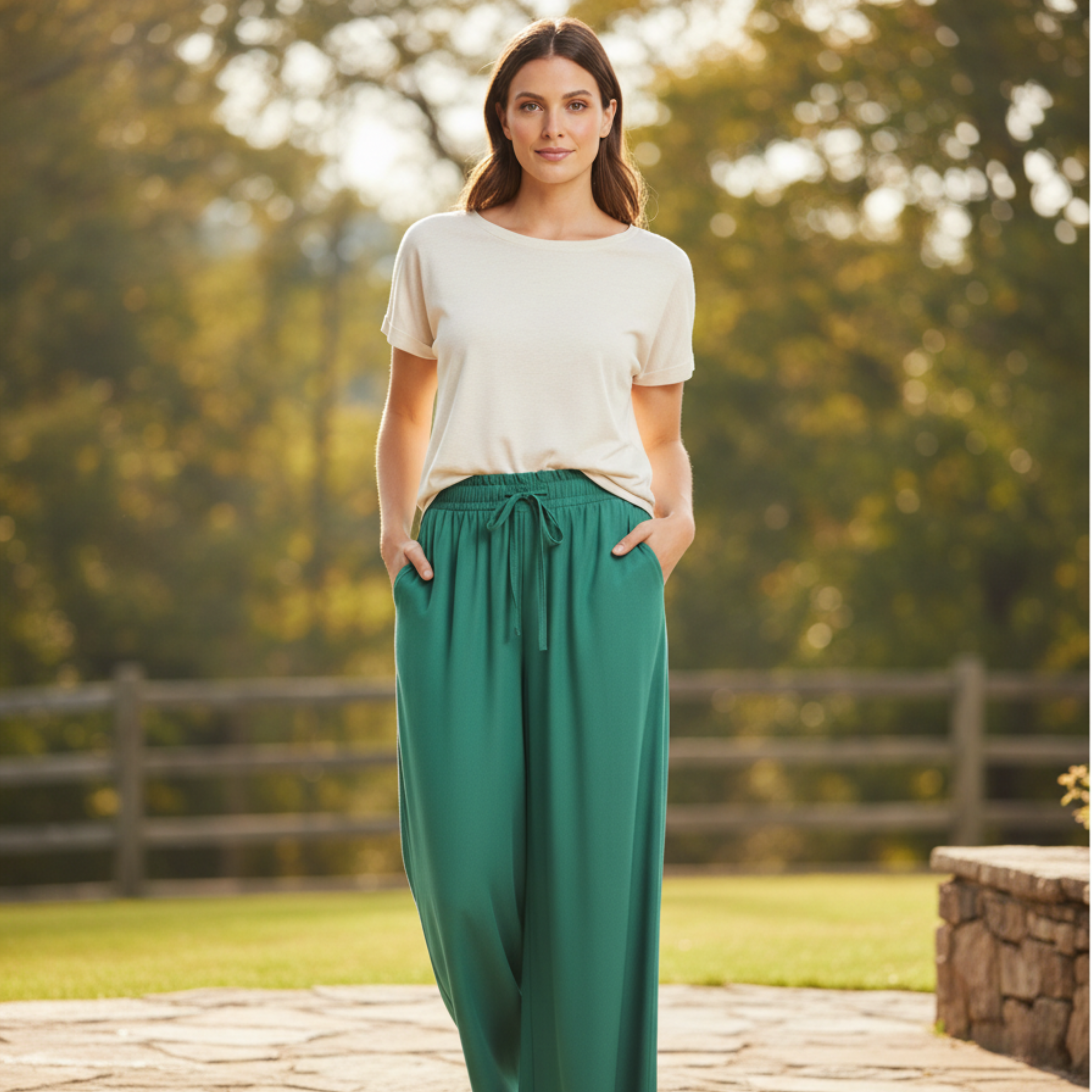 Wide-leg loose pants for women with elastic waistband and pockets