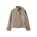 Short wool jacket for women with stand-up collar and contrasting buttons