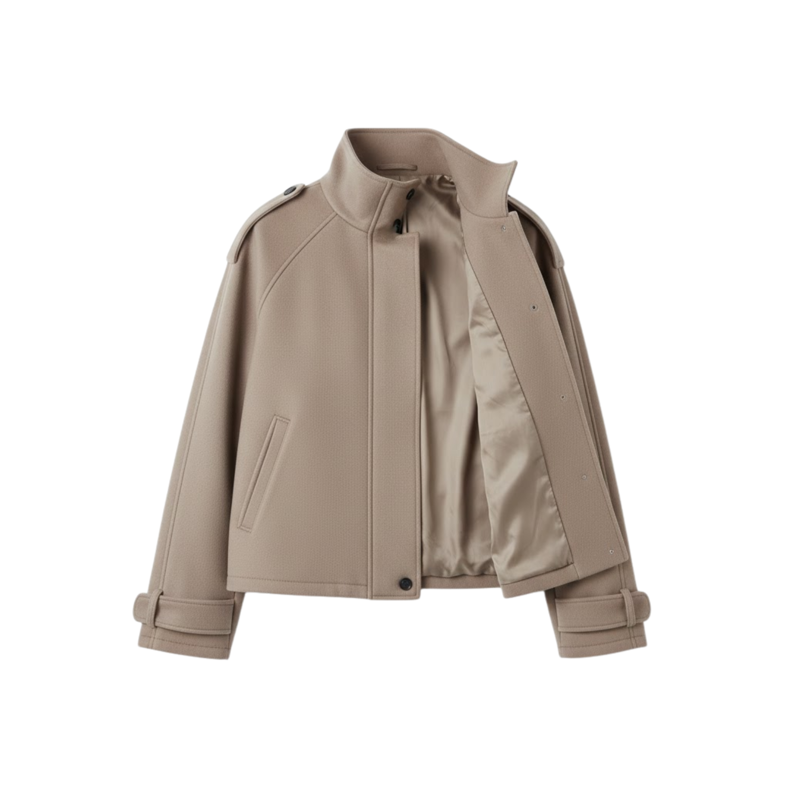 Short wool jacket for women with stand-up collar and contrasting buttons