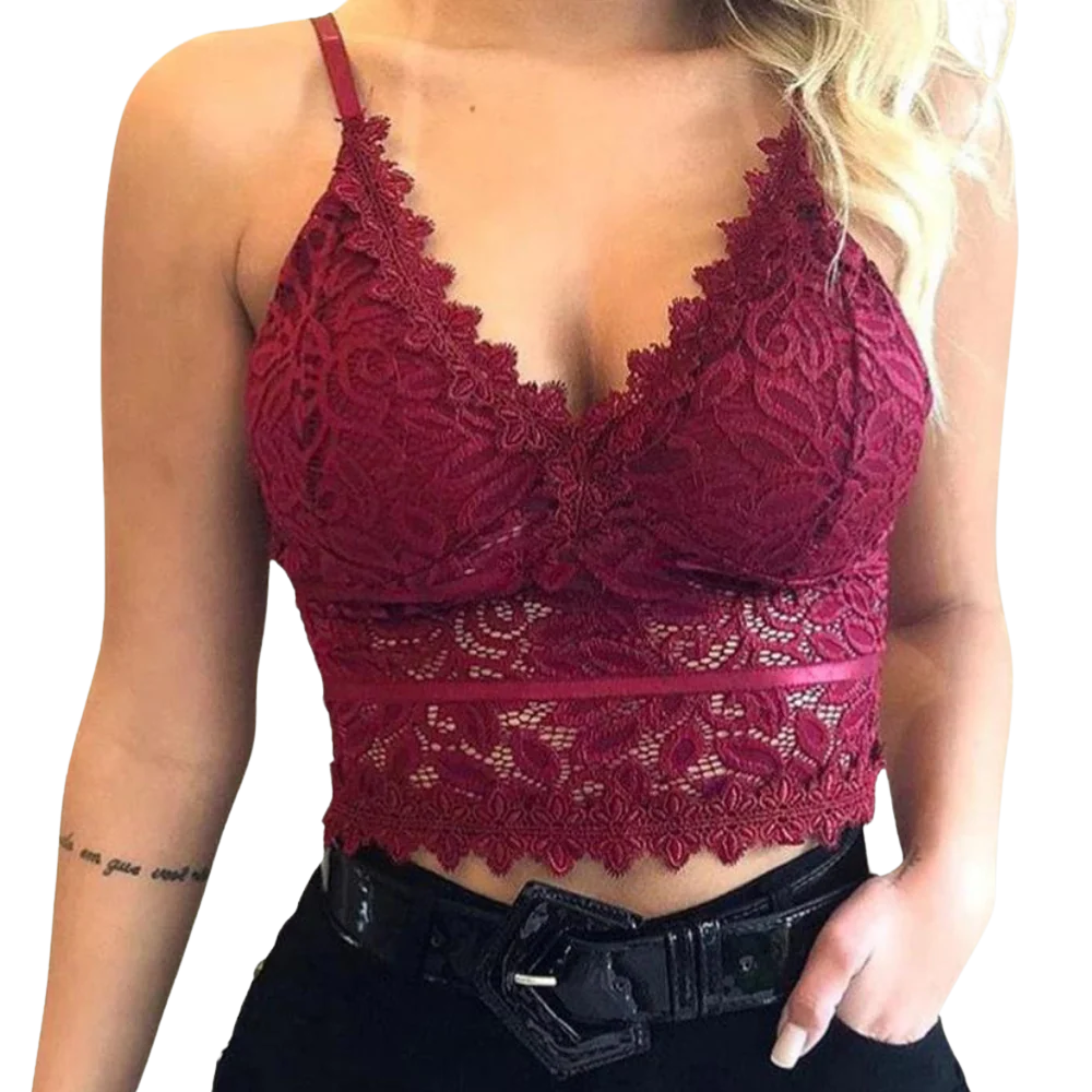Short lace crop top for women — V-neck — chic look